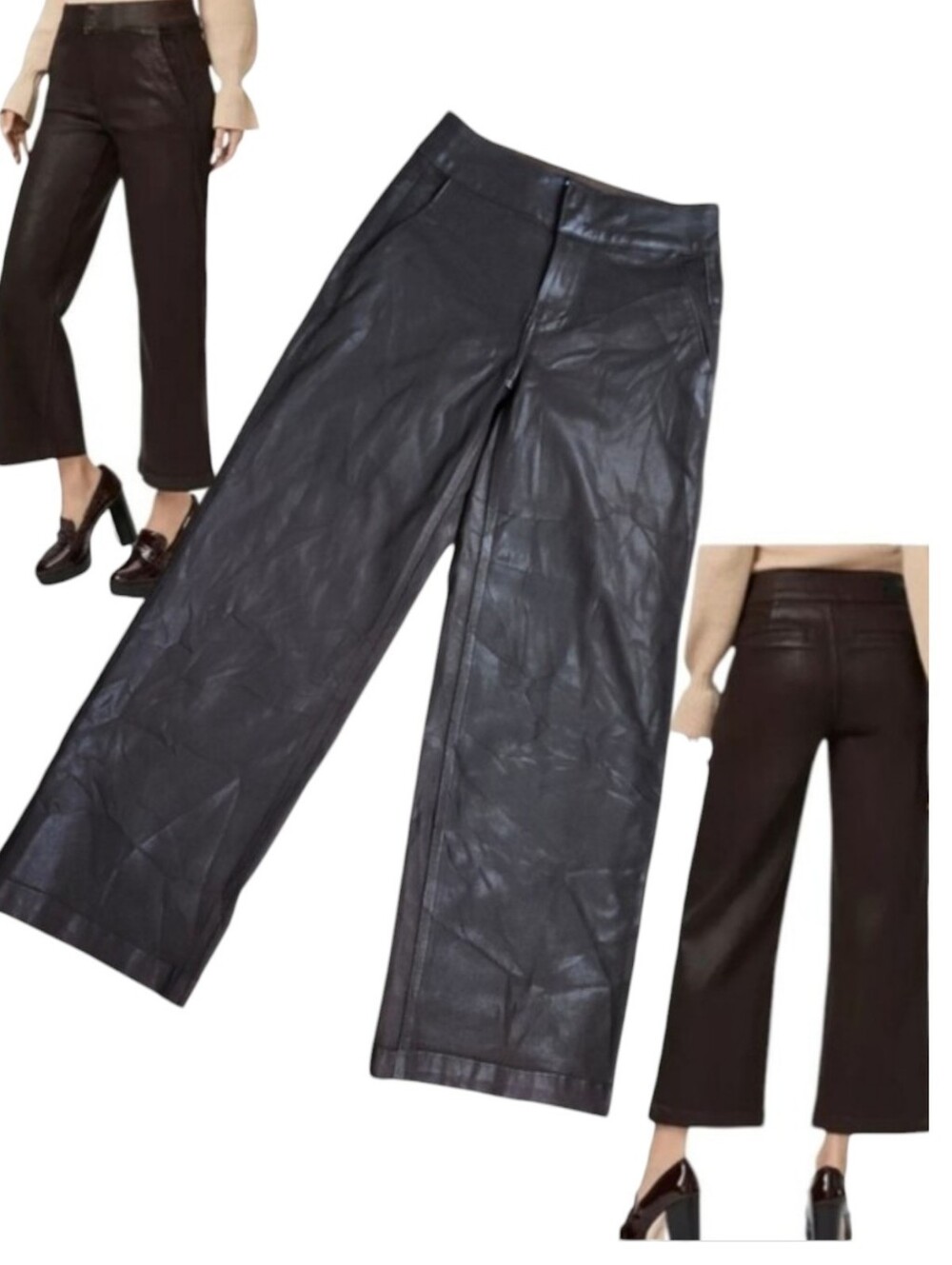 Paige Womens Nellie High Rise Crop Coated Trouser Jeans Chicory Coffee Brown 24